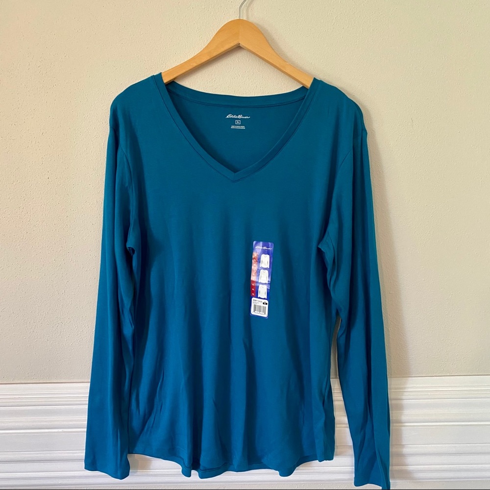 NWT Teal Long Sleeve Eddie Bauer V Neck T-shirt